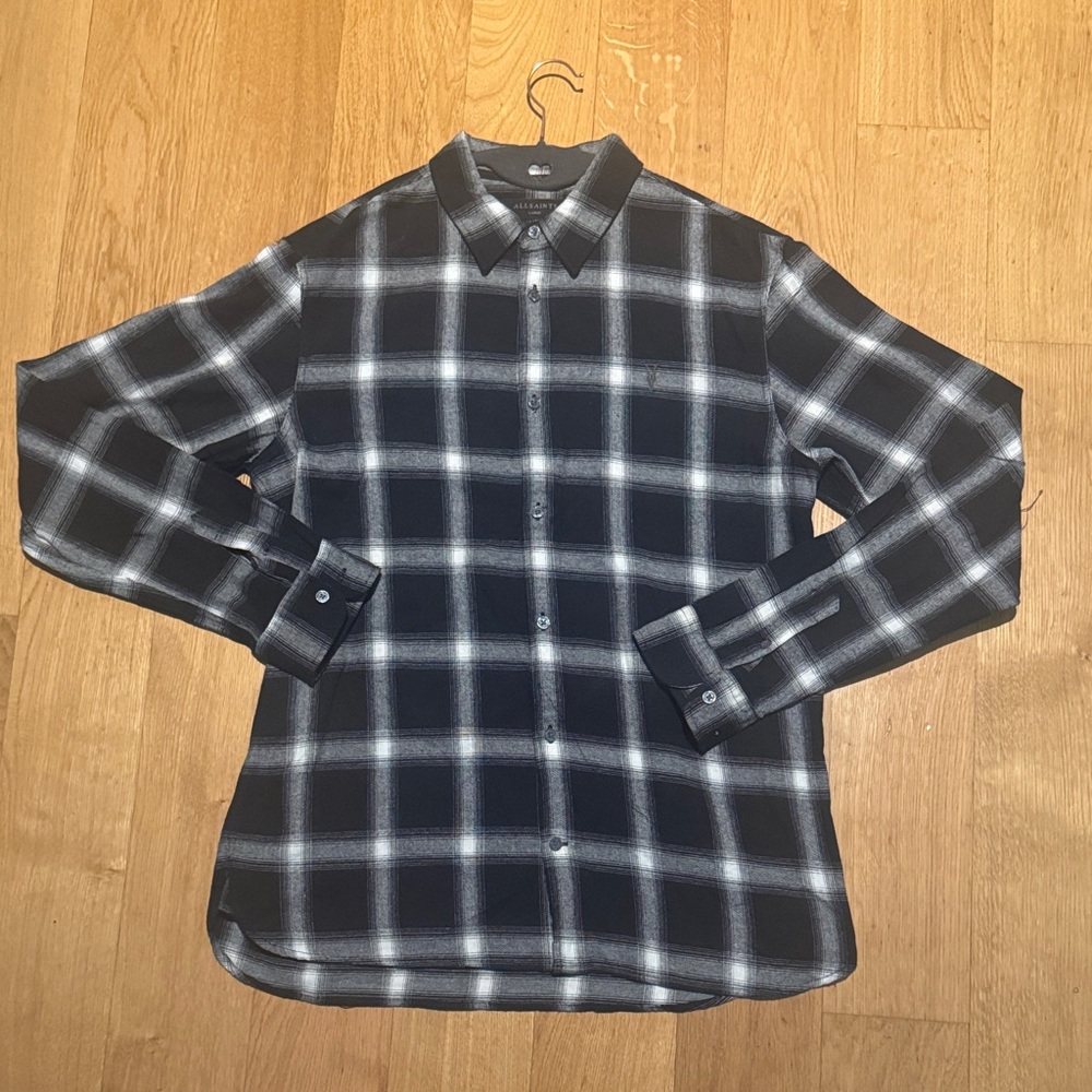 All Saints - Windham Check Shirt Jet Black Grey